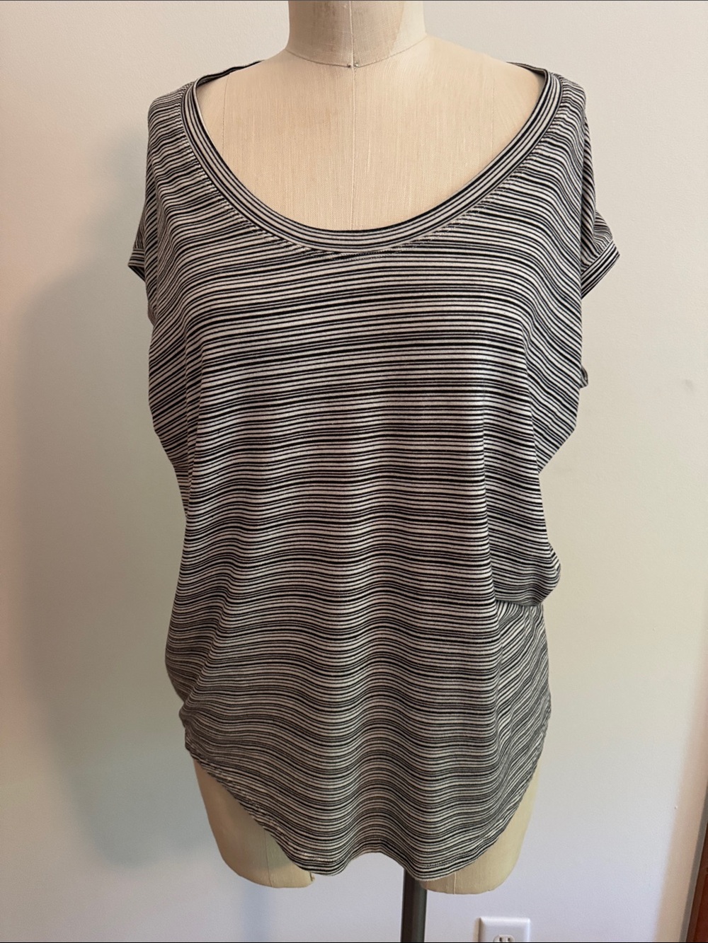 Athleta Black & White Striped Scoop Neck Short Sleeve Tee